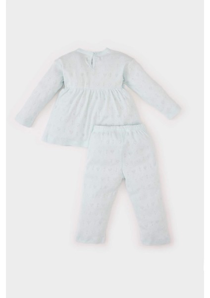 Kız Bebek Pijama Takımı Ribana Uzun Kollu Üst Beli Lastikli Uzun Alt E0766A525SP