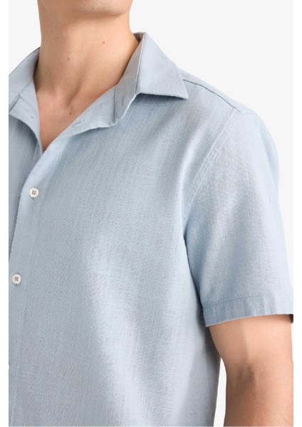 %100 Pamuk Regular Fit Polo Yaka Yazlık Kısa Kollu Gömlek D8613AX25SM