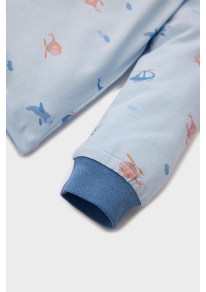 Erkek Bebek Pijama Takımı Penye Desenli Uzun Kollu Üst Beli Lastikli Uzun Alt E0756A525SP