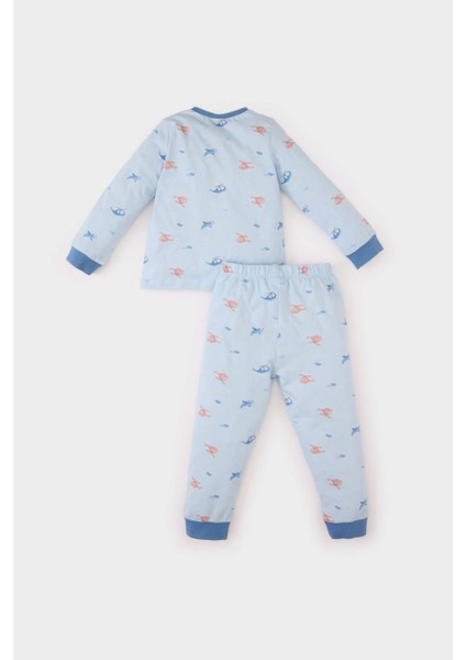 Erkek Bebek Pijama Takımı Penye Desenli Uzun Kollu Üst Beli Lastikli Uzun Alt E0756A525SP