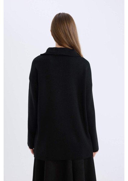 Regular Fit Fermuarlı Dik Yaka Triko Kazak Tunik B0191AX24WN