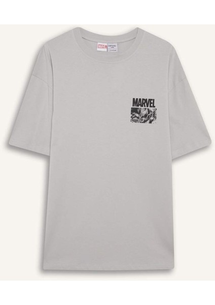 %100 Pamuk Marvel Avengers Boxy Fit Bisiklet Yaka Sırt Baskılı Kısa Kollu Tişört E0718AX25SM