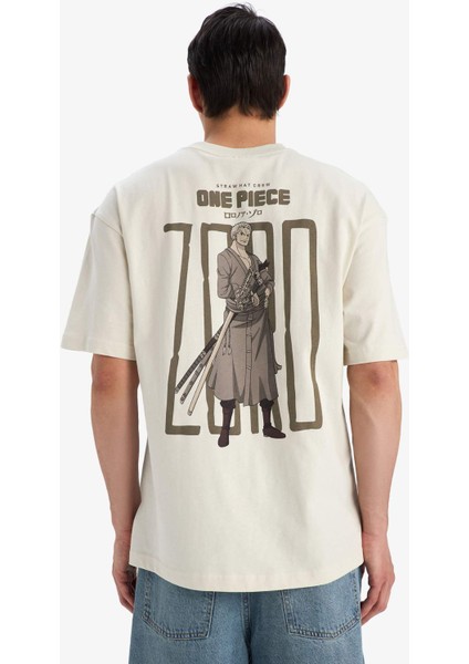 %100 Pamuk One Piece Boxy Fit Bisiklet Yaka Sırt Baskılı Kısa Kollu Tişört E0714AX25SM