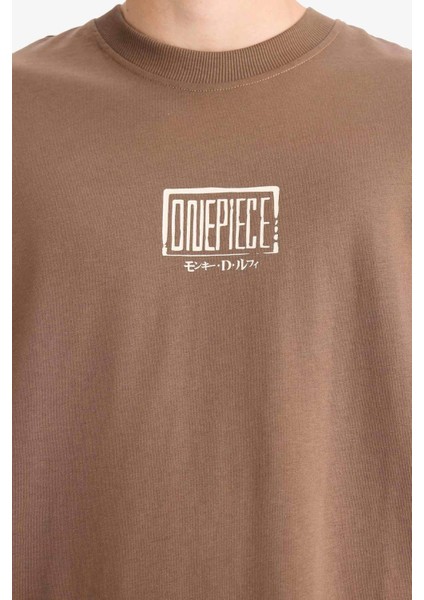 %100 Pamuk One Piece Loose Fit Bisiklet Yaka Sırt Baskılı Kısa Kollu Tişört E0713AX25SM