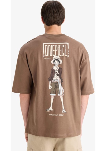 %100 Pamuk One Piece Loose Fit Bisiklet Yaka Sırt Baskılı Kısa Kollu Tişört E0713AX25SM