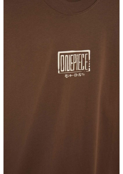 %100 Pamuk One Piece Loose Fit Bisiklet Yaka Sırt Baskılı Kısa Kollu Tişört E0713AX25SM