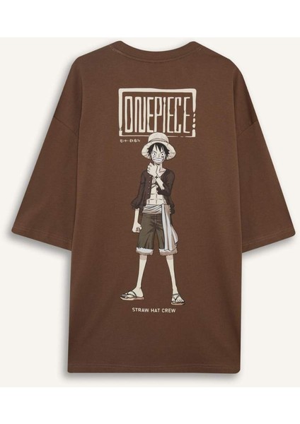 %100 Pamuk One Piece Loose Fit Bisiklet Yaka Sırt Baskılı Kısa Kollu Tişört E0713AX25SM