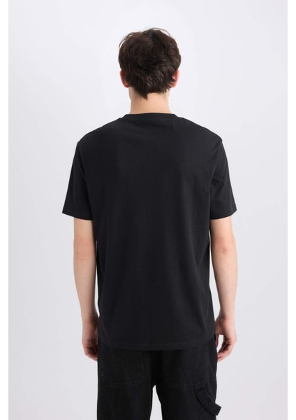 %100 Pamuk Regular Fit Bisiklet Yaka Baskılı Kısa Kollu Tişört E0583AX25SM