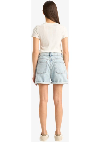 Mom Fit Yüksek Bel Jean Şort E0927AX25SM