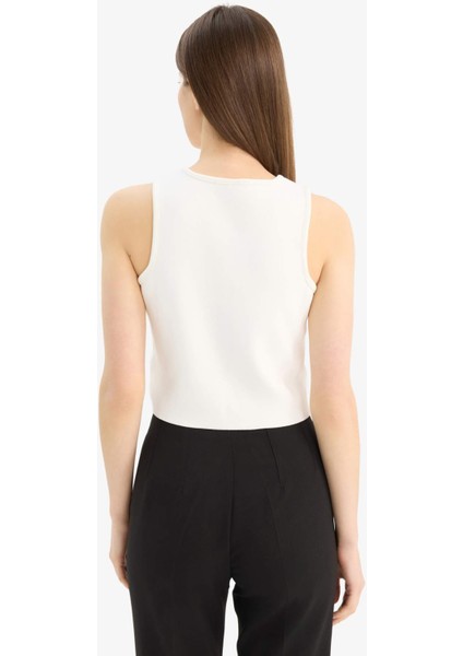 Regular Fit Bisiklet Yaka Düğmeli Siyah Triko Yelek