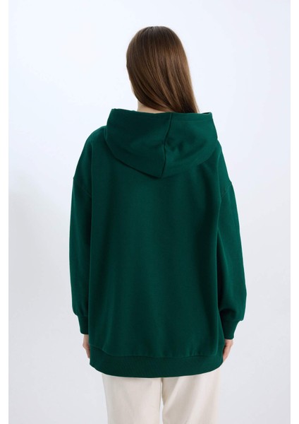 Relax Fit Baskılı Kapüşonlu İçi Yumuşak Tüylü Kalın Sweatshirt Tunik E0318AX24WN