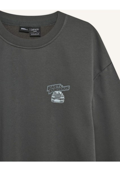 Fast & Furious Boxy Fit Bisiklet Yaka Sırt Baskılı Kalın Sweatshirt E1115AX25SP