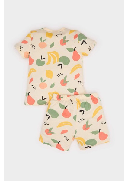 Erkek Bebek Pijama Takımı Meyve Desenli Kısa Kollu Penye Üst Şort E1181A525HS