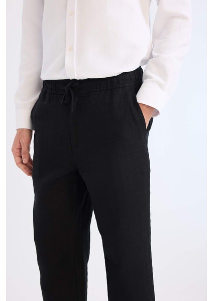 %100 Pamuk Yazlık Jogger Pantolon Regular Fit Normal Kesim Keten Görünümlü Düz Paça Cepli B4138AX25SP