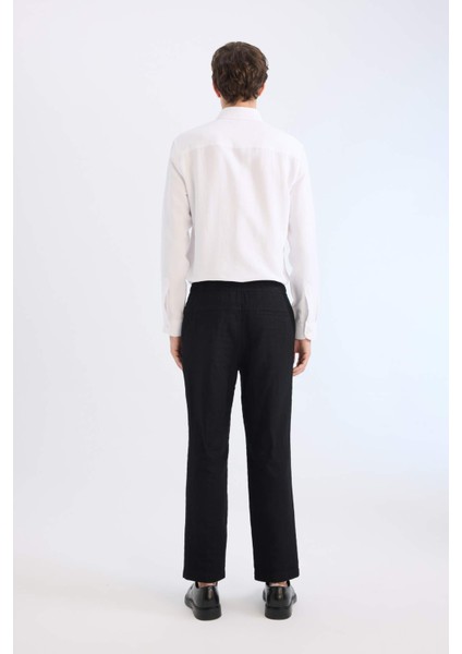 %100 Pamuk Yazlık Jogger Pantolon Regular Fit Normal Kesim Keten Görünümlü Düz Paça Cepli B4138AX25SP