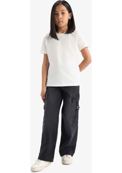 Kız Çocuk Relax Fit Bisiklet Yaka 3'lü Kısa Kollu Tişört D9432A825SM