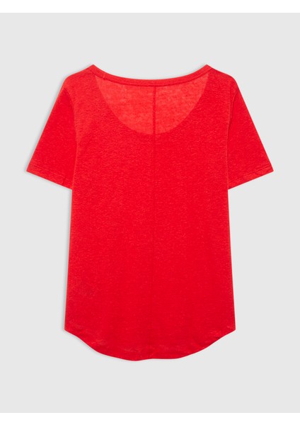 Kadın Kırmızı Keten T-Shirt modelleri