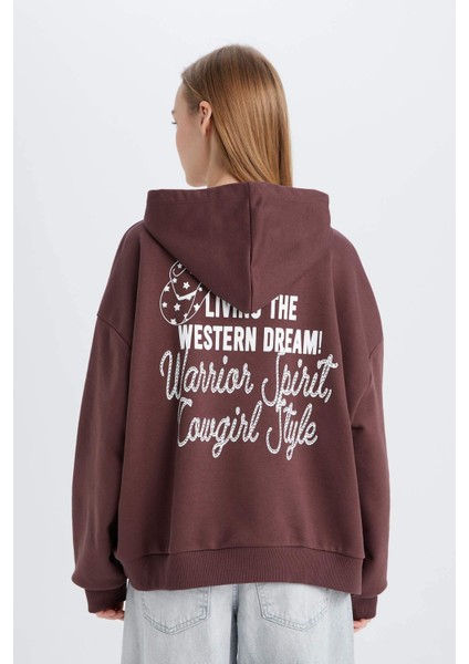 Coool Loose Fit Kapüşonlu Sırt Baskılı Kalın Sweatshirt E1495AX24WN