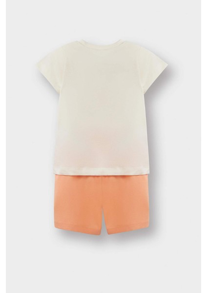 Kız Bebek 4'lü Pijama Takımı Yıldız Desenli Kısa Kollu Penye Üst Beli Lastikli Şort E1555A525HS