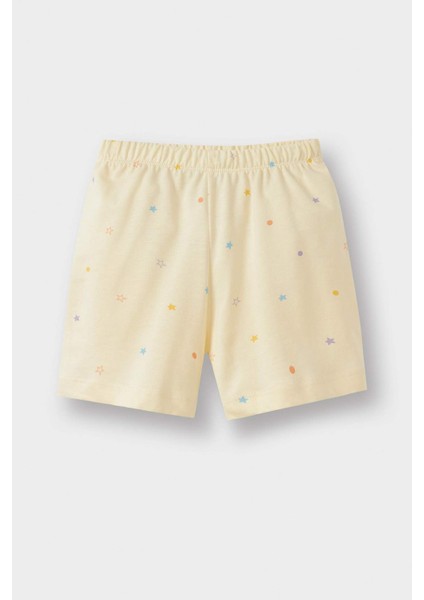 Kız Bebek 4'lü Pijama Takımı Yıldız Desenli Kısa Kollu Penye Üst Beli Lastikli Şort E1555A525HS