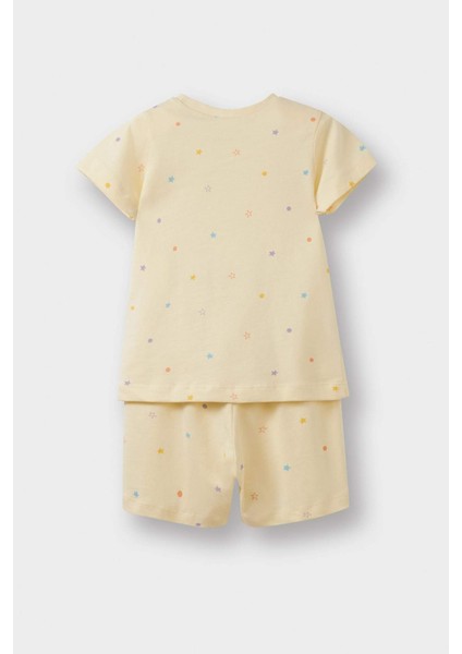 Kız Bebek 4'lü Pijama Takımı Yıldız Desenli Kısa Kollu Penye Üst Beli Lastikli Şort E1555A525HS