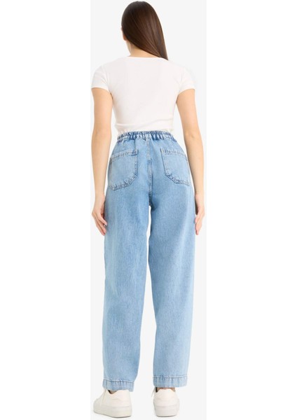 Carrot Fit Beli Lastikli Bilek Boy Jean Yıkamalı Pantolon E1686AX25SM