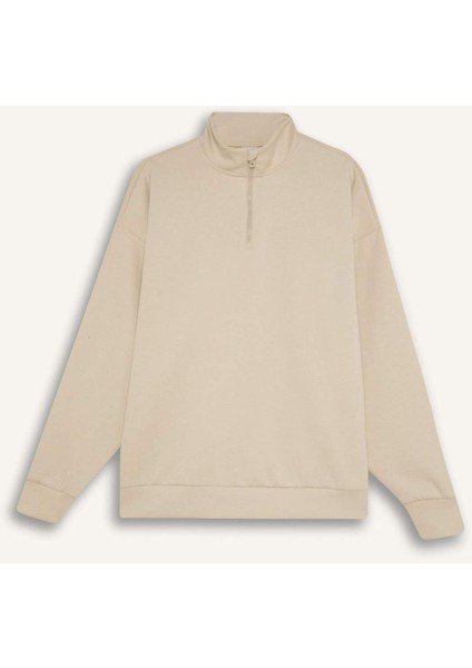 Defactofit Standart Fit Yarım Fermuarlı Skuba Dalgıç Kumaş Sporcu Sweatshırt D7120Ax25Sp
