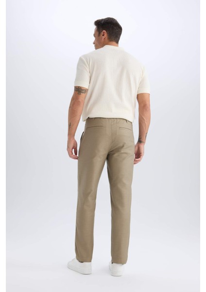 %100 Pamuk Relax Fit Rahat Kesim Düz Paça Keten Görünümlü Yazlık Kumaş Pantolon D4251AX25SM