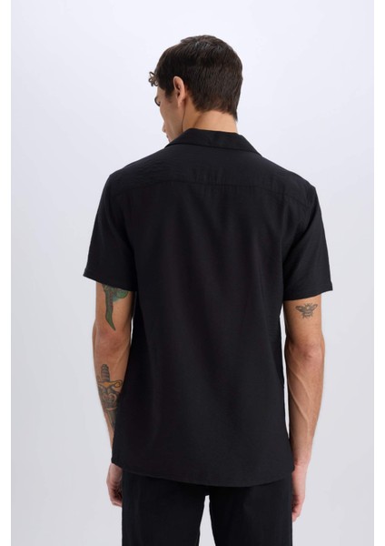 Modern Fit Yazlık Polo Yaka Basic Düz Kısa Kollu Gömlek V8406AZ25SM