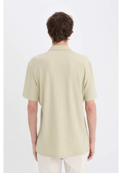 Modern Fit Polo Yaka Dokulu Penye Kısa Kollu Gömlek C4125AX25SM