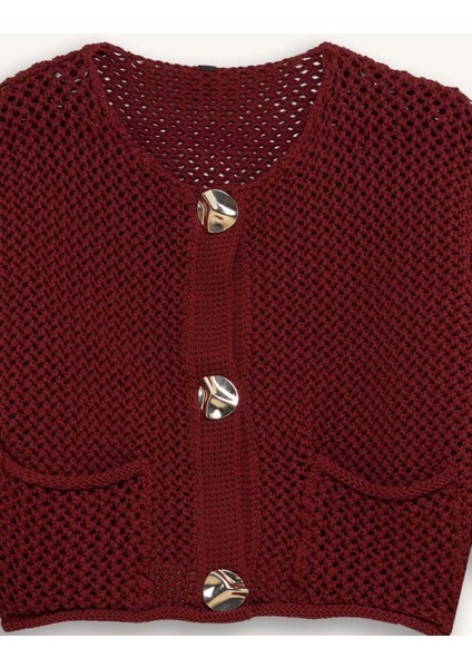 Relax Fit Bisiklet Yaka Düğmeli Örgü Desenli Triko Hırka E1962AX24WN