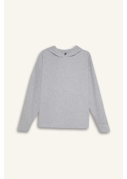 Relax Fit Kapüşonlu Basic Düz Sweatshirt E1995AX24WN