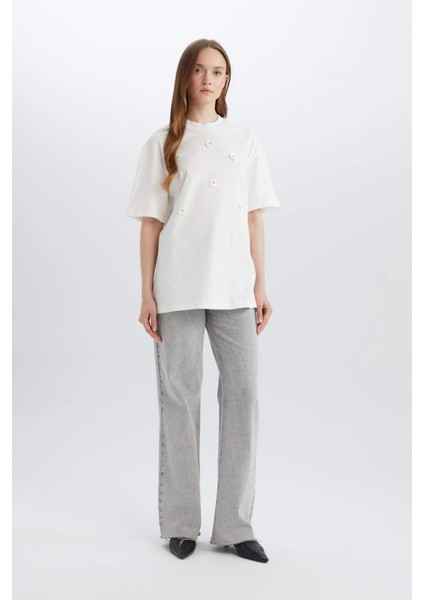Relax Fit Bisiklet Yaka Basic Düz Kısa Kollu Tesettür Tişört Tunik E1948AX25SP