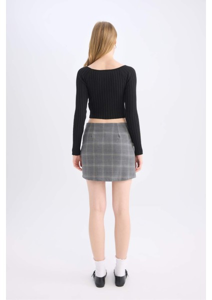 Coool Kareli Yüksek Bel Mini Etek E1810AX24WN