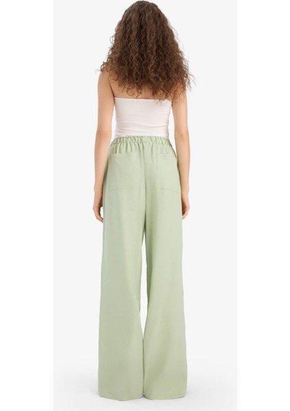 Wide Leg Çift Cepli Beli Lastikli Standart Boy Keten Karışımlı Pantolon E1981AX25SM
