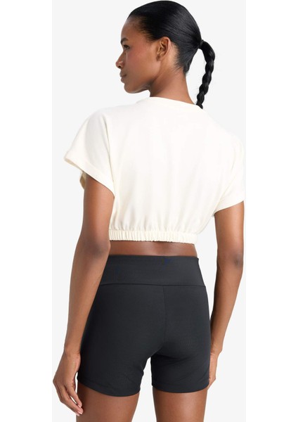Defactofit Crop Bisiklet Yaka Slogan Baskılı Sporcu Kısa Kollu TIŞÖRT D9034AX25SP