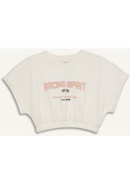 Defactofit Crop Bisiklet Yaka Slogan Baskılı Sporcu Kısa Kollu TIŞÖRT D9034AX25SP