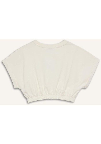 Defactofit Crop Bisiklet Yaka Slogan Baskılı Sporcu Kısa Kollu TIŞÖRT D9034AX25SP