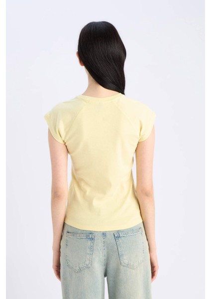 Slim Fit Dar Kesim Bisiklet Yaka Basic Düz Ribana Kısa Kollu Tişört C7334AX25SP
