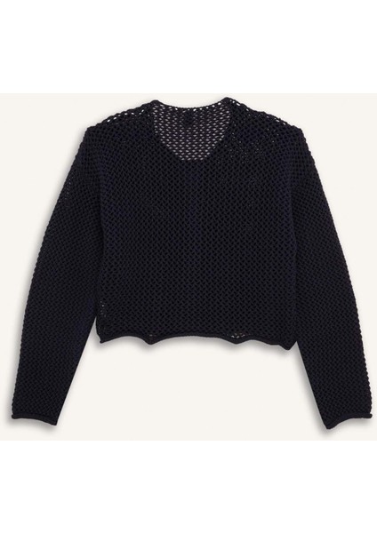 Relax Fit Bisiklet Yaka Düğmeli Örgü Desenli Triko Hırka E1962AX24WN