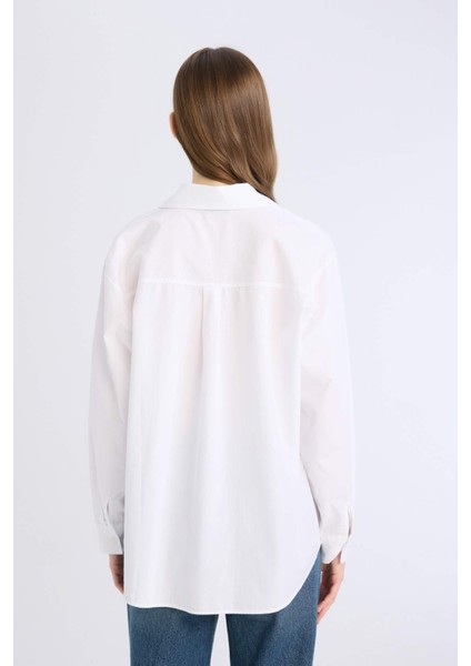 Oversize Geniş Kalıp Tek Cepli Poplin Uzun Kollu Gömlek D9174AX25SP