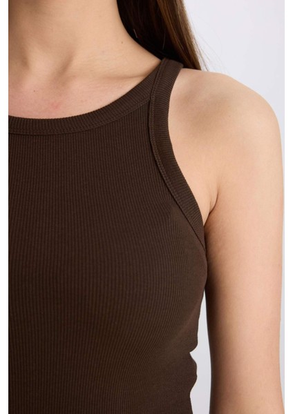Slim Fit Dar Kesim Halter Yaka Fitilli Kaşkorse Atlet E2176AX25SP
