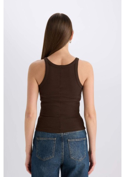 Slim Fit Dar Kesim Halter Yaka Fitilli Kaşkorse Atlet E2176AX25SP