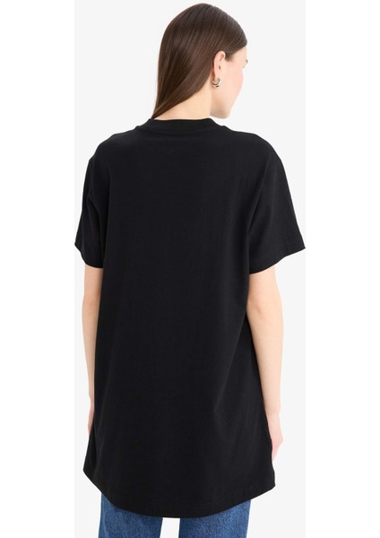 Regular Fit Bisiklet Yaka Basic Düz Kısa Kollu Siyah Tunik Tişört A8351AX25SP