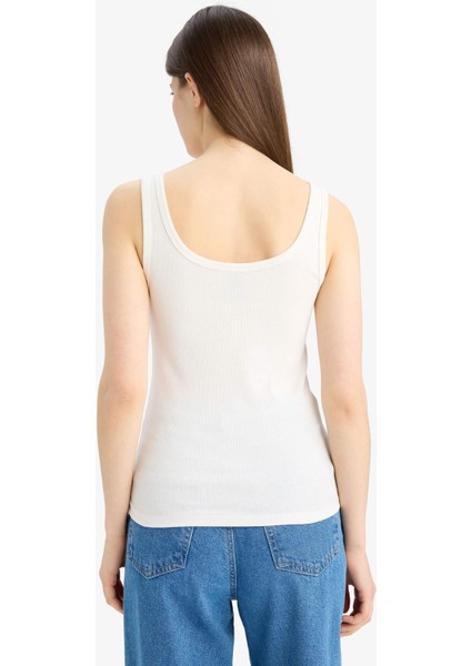 Slim Fit Dar Kesim Kare Yaka Fitilli Kaşkorse Atlet E2173AX25SP