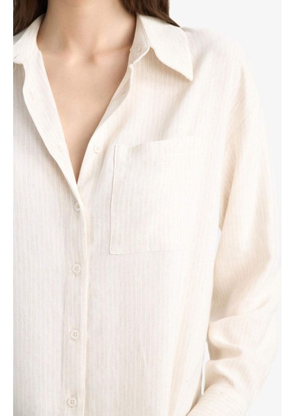 Oversize Geniş Kalıp Keten Karışımlı Uzun Kollu Gömlek E2212AX25SP