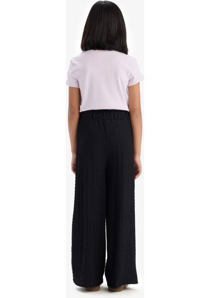 Kız Çocuk Fitilli Kaşkorse 2'li Takım Baskılı Kısa Kollu Tişört Geniş Bol Paça Pantolon C3814A825SM