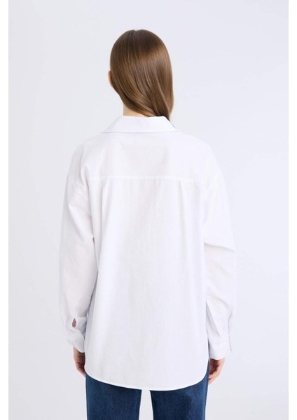 %100 Pamuk Oversize Geniş Kalıp Basic Düz Oxford Uzun Kollu Gömlek Z4893AZ25SP