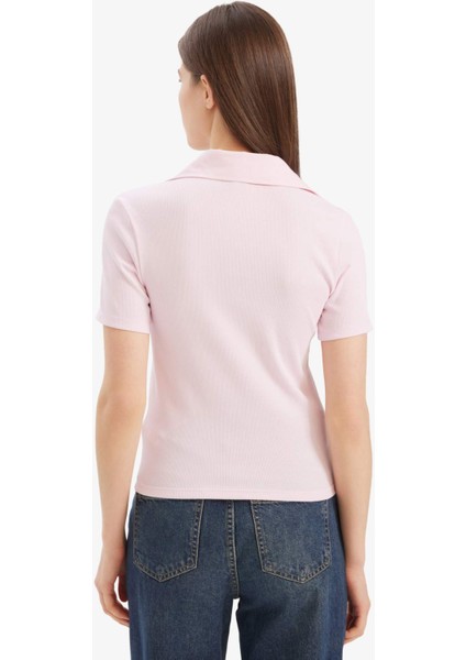 Slim Fit Dar Kesim Polo Yaka Fitilli Kaşkorse Kısa Kollu Tişört C6249AX25SP