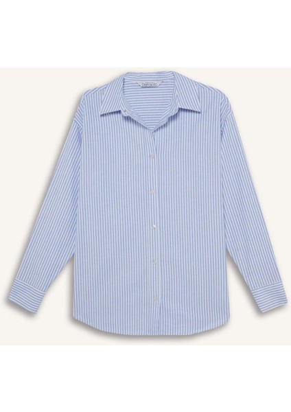 Oversize Geniş Kalıp Çizgili Oxford Uzun Kollu Gömlek D4015AX25SP